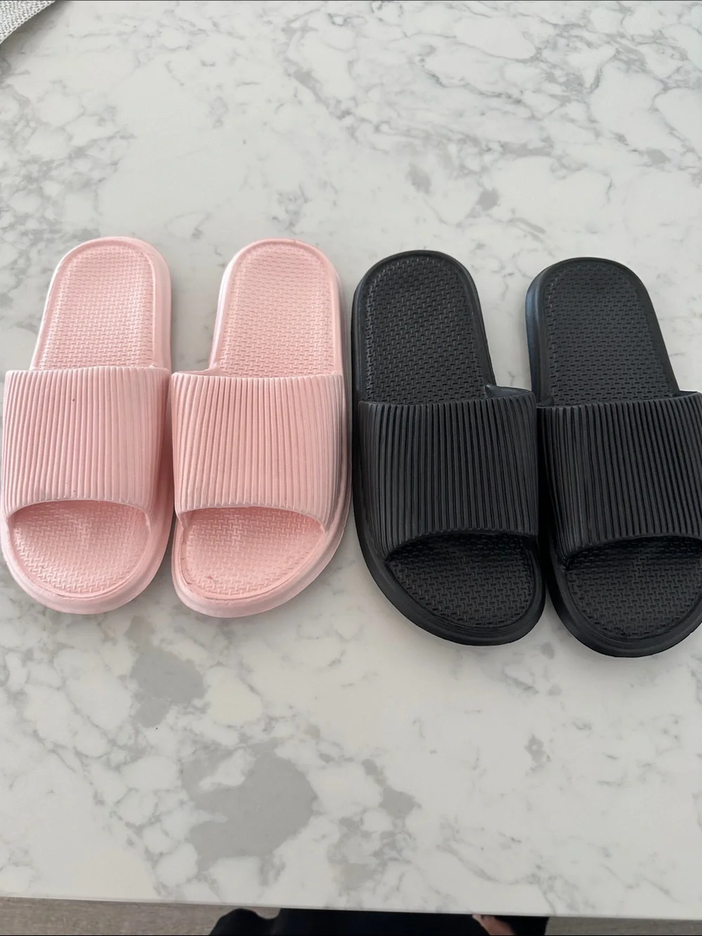 Women's Pink Ribbed Slide Sandals - Comfortable Slip-On